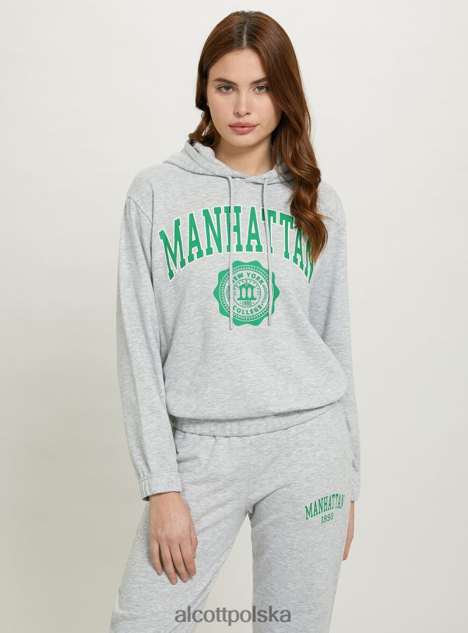 odzież Alcott Krótka bluza uniwersytecka z gumką mgy3 szary mel jasny kobiety 2TXFF652