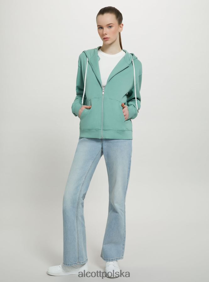 odzież Alcott basicowa, bawełniana bluza z zamkiem i kapturem lazur kobiety 2TXFF6100