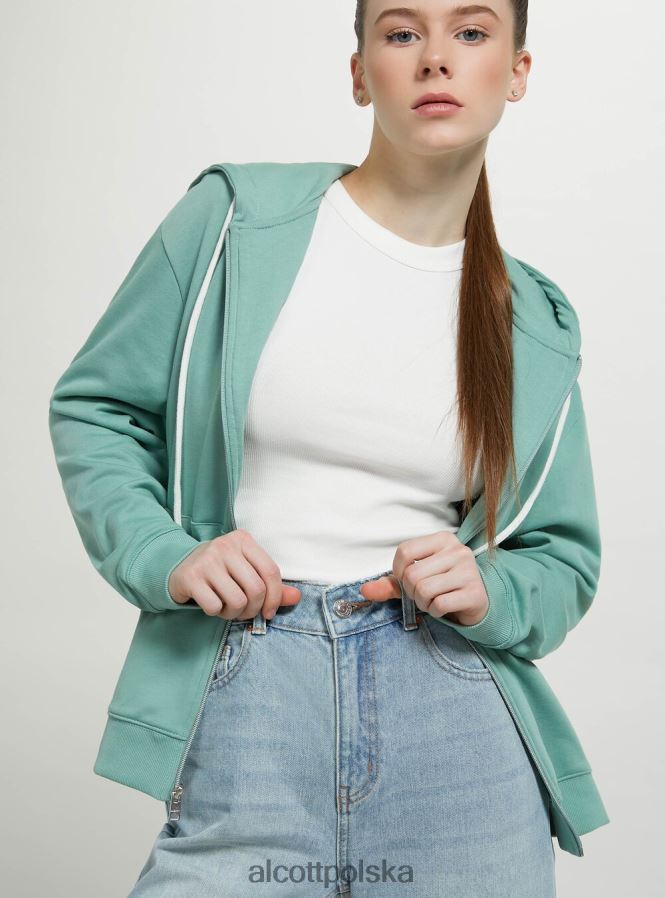 odzież Alcott basicowa, bawełniana bluza z zamkiem i kapturem lazur kobiety 2TXFF6100