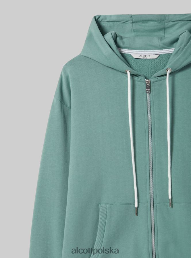 odzież Alcott basicowa, bawełniana bluza z zamkiem i kapturem lazur kobiety 2TXFF6100