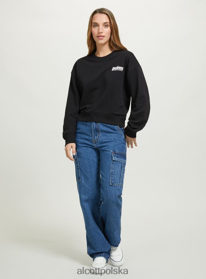 odzież Alcott krótka bluza z nadrukiem napisów bk1 czarny kobiety 2TXFF6357