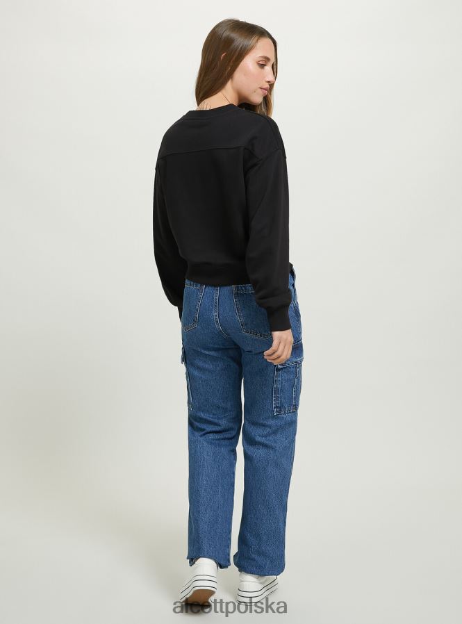 odzież Alcott krótka bluza z nadrukiem napisów bk1 czarny kobiety 2TXFF6357