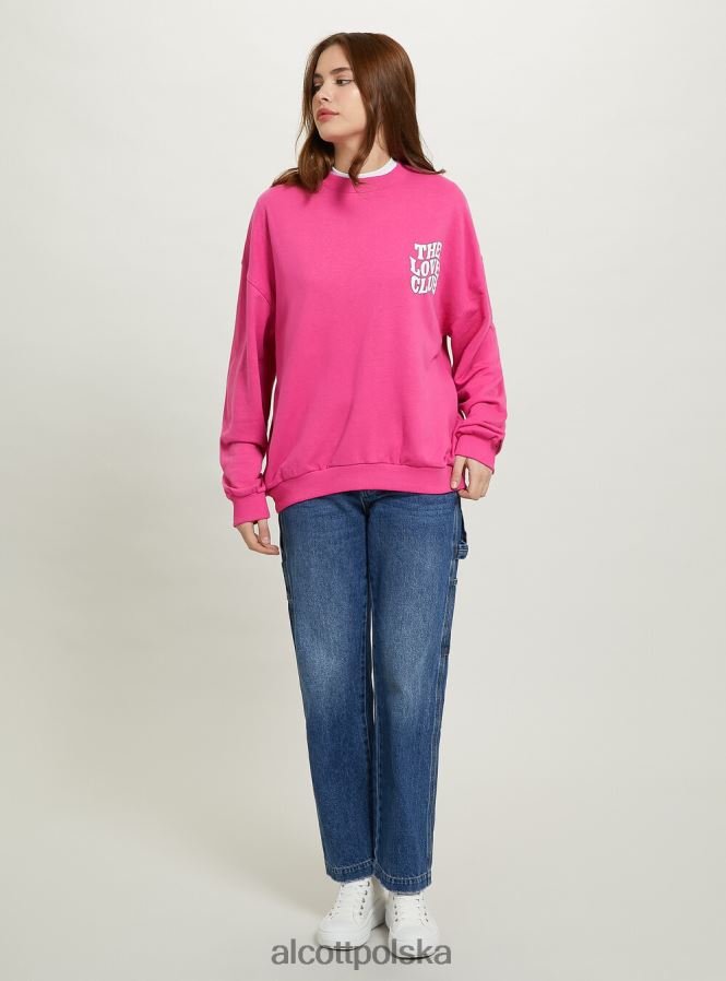 odzież Alcott oversize'owa bluza z nadrukiem średni fuxia fx2 kobiety 2TXFF6104