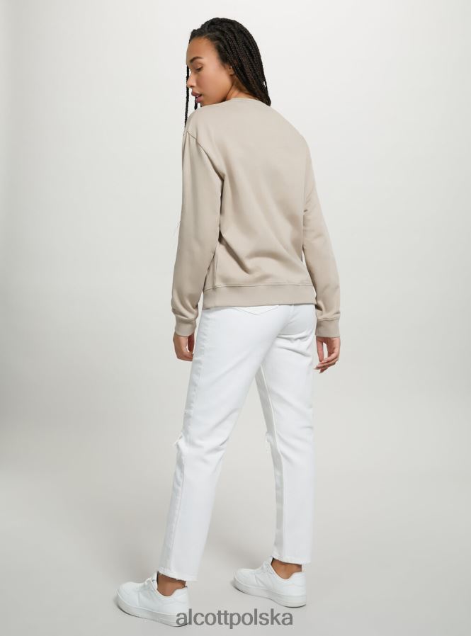 odzież Alcott zwykła bawełniana bluza z okrągłym dekoltem wh2 biały kobiety 2TXFF6101