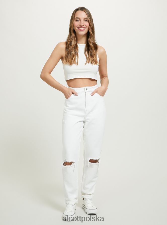 odzież Alcott Dżinsy typu mama z przetarciami d099 biały kobiety 2TXFF651