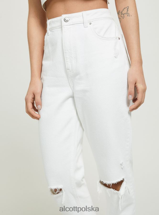 odzież Alcott Dżinsy typu mama z przetarciami d099 biały kobiety 2TXFF651