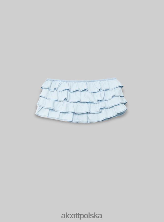 odzież Alcott Krótki dżinsowy top z falbanką d005 jasnoniebieski kobiety 2TXFF6209
