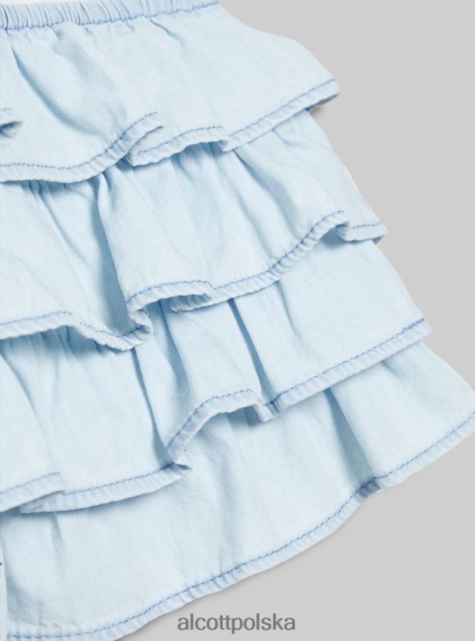 odzież Alcott Krótki dżinsowy top z falbanką d005 jasnoniebieski kobiety 2TXFF6209