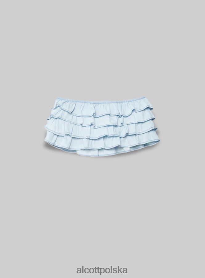 odzież Alcott Krótki dżinsowy top z falbanką d005 jasnoniebieski kobiety 2TXFF6209