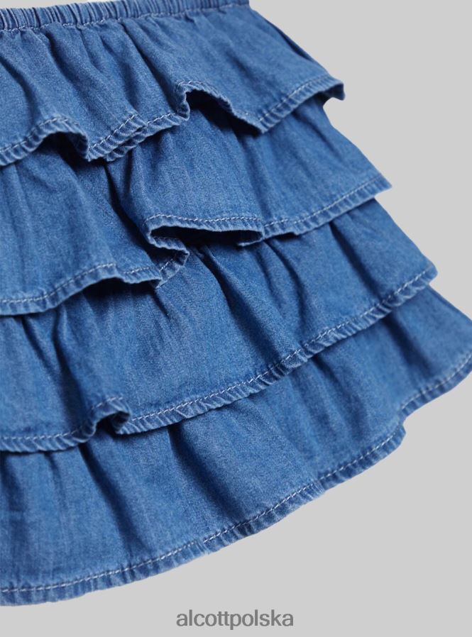 odzież Alcott Krótki dżinsowy top z falbanką d005 jasnoniebieski kobiety 2TXFF6437