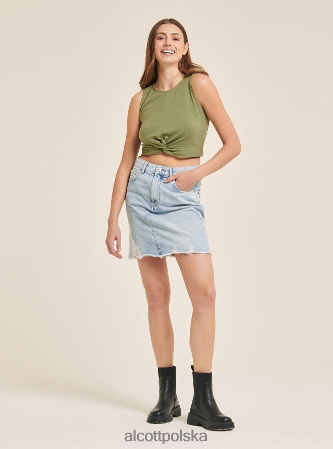 odzież Alcott Podstawowy, krótki top bez rękawów z bawełnianym węzłem bk1 czarny kobiety 2TXFF6263