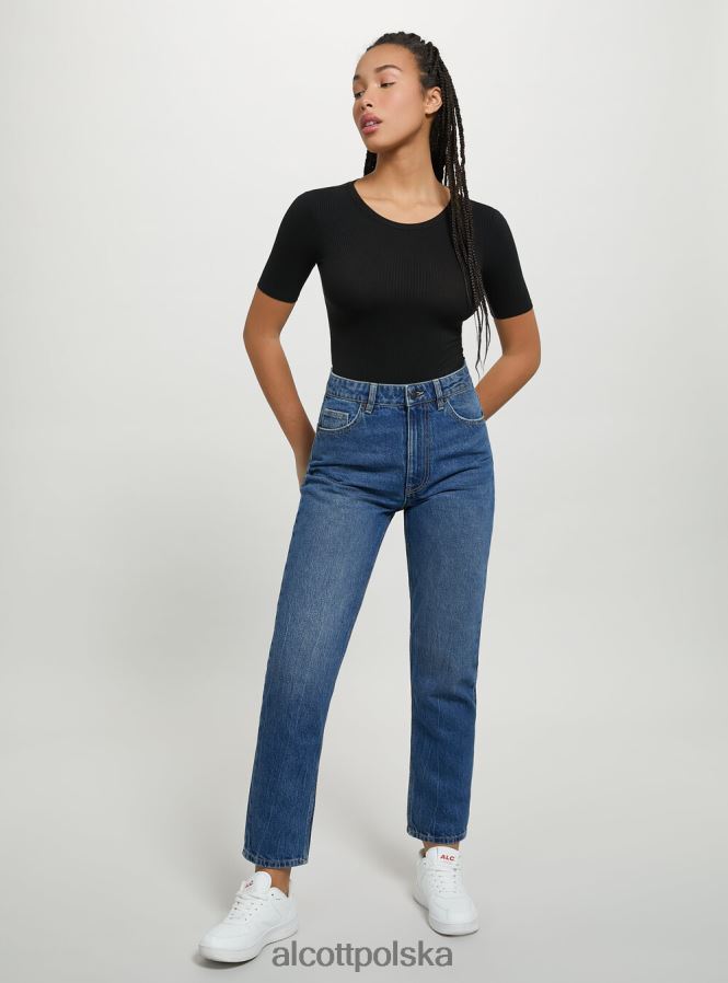 odzież Alcott prążkowane body z krótkim rękawem bk1 czarny kobiety 2TXFF691