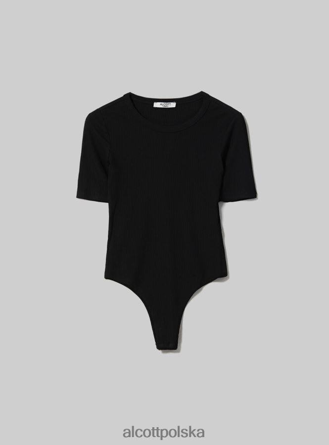odzież Alcott prążkowane body z krótkim rękawem bk1 czarny kobiety 2TXFF691