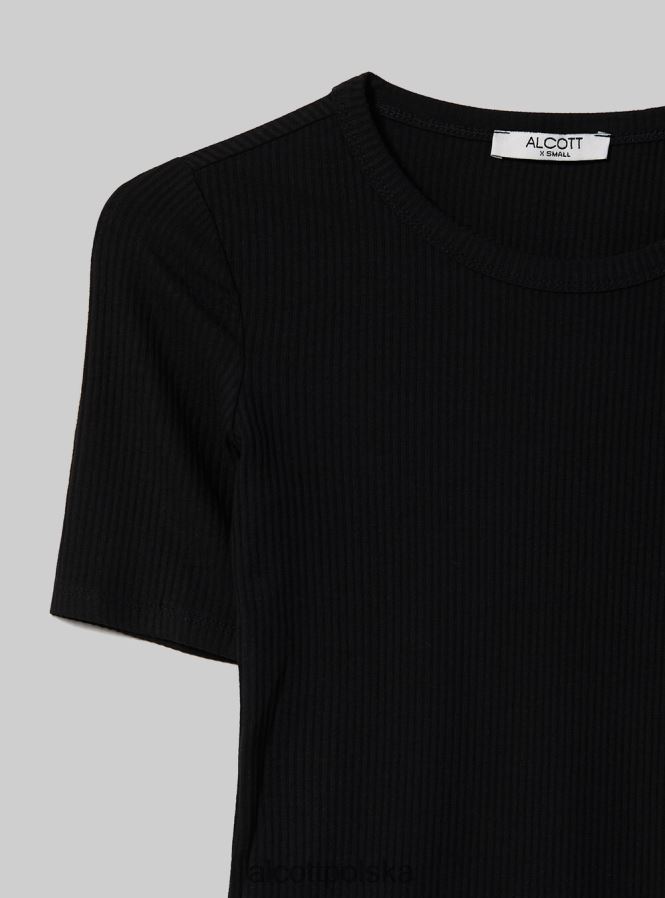 odzież Alcott prążkowane body z krótkim rękawem bk1 czarny kobiety 2TXFF691