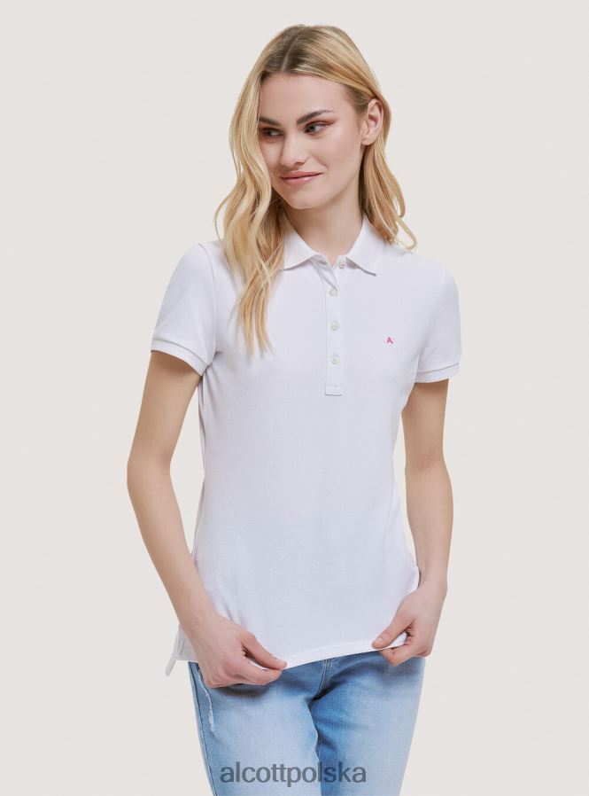 odzież Alcott Koszulka polo z bawełny pikowej z haftem biały kobiety 2TXFF6214
