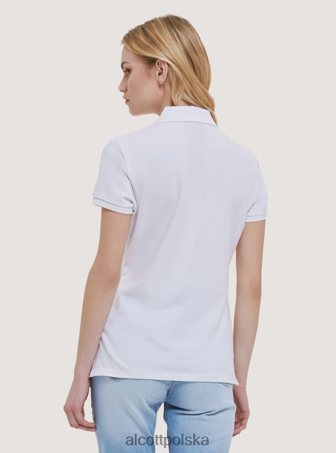 odzież Alcott Koszulka polo z bawełny pikowej z haftem biały kobiety 2TXFF6214