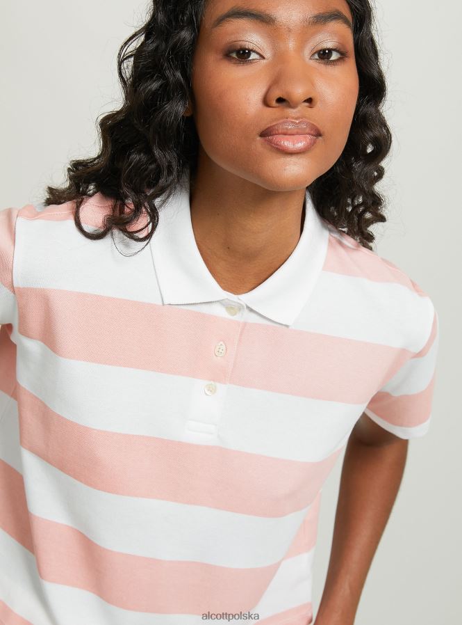 odzież Alcott Przycięta koszulka polo w paski c4400 różowy kobiety 2TXFF67