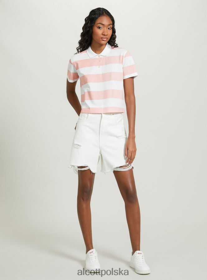 odzież Alcott Przycięta koszulka polo w paski c4400 różowy kobiety 2TXFF67