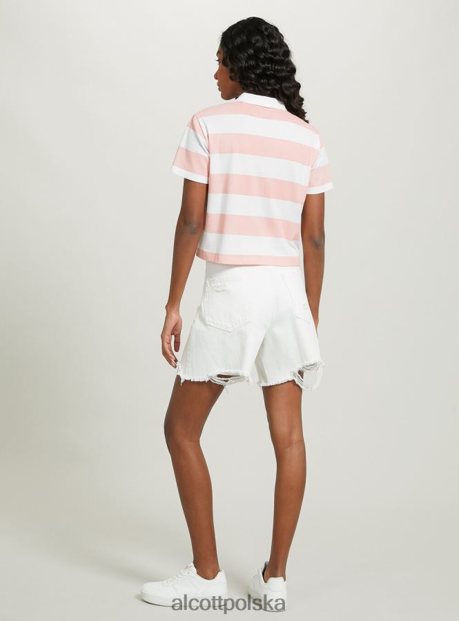 odzież Alcott Przycięta koszulka polo w paski c4400 różowy kobiety 2TXFF67