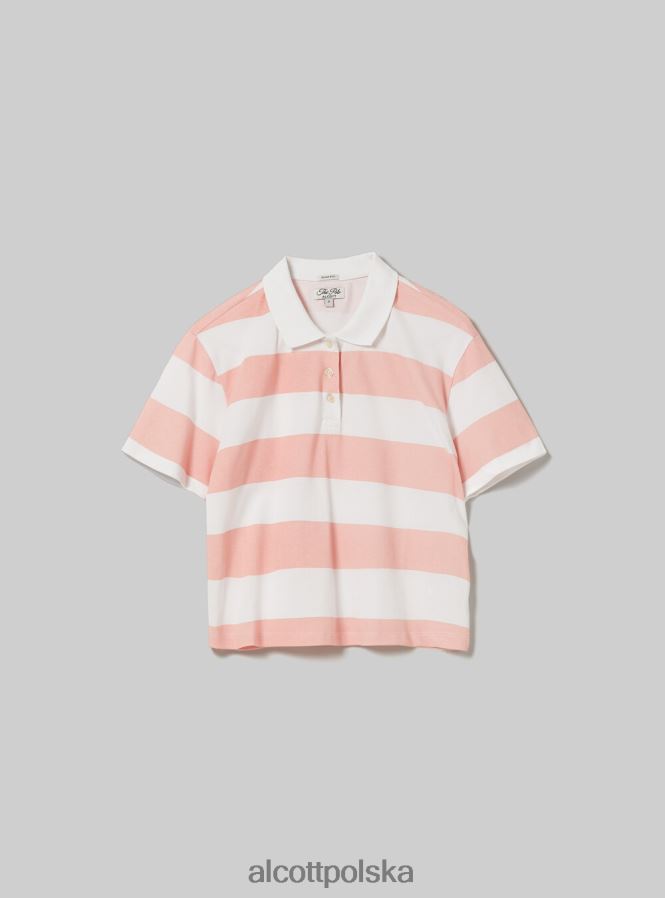 odzież Alcott Przycięta koszulka polo w paski c4400 różowy kobiety 2TXFF67