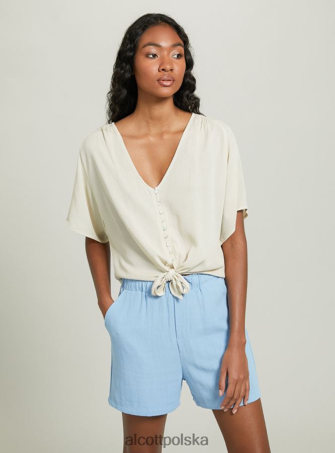 odzież Alcott Koszula z dekoltem w kształcie litery V i węzłem w talii wh2 biały kobiety 2TXFF6219
