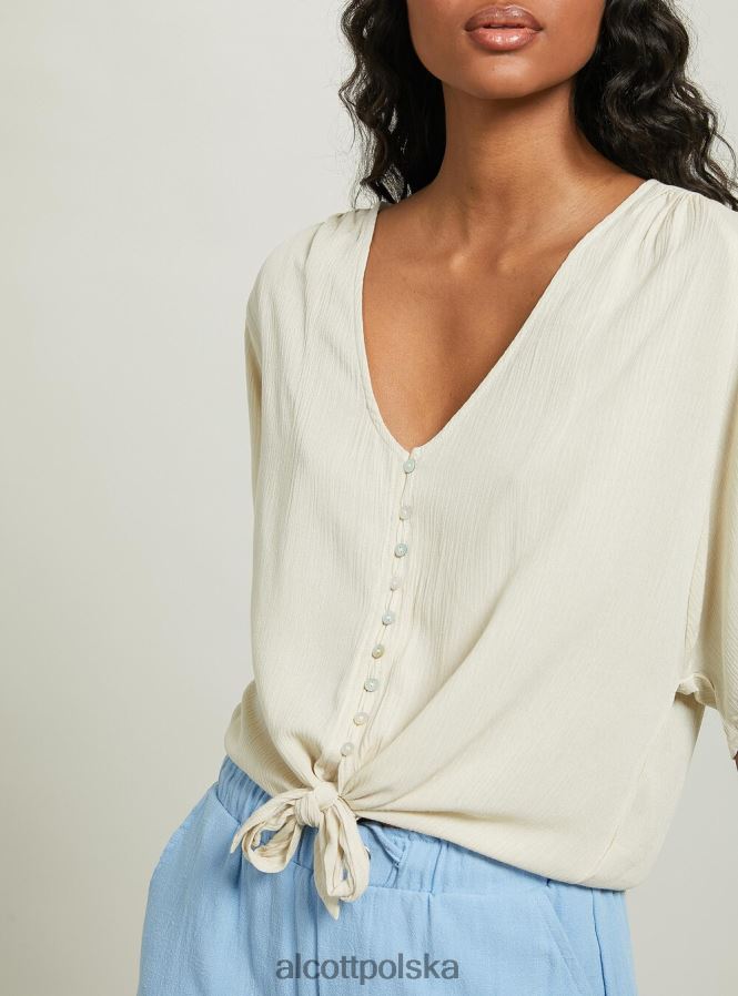 odzież Alcott Koszula z dekoltem w kształcie litery V i węzłem w talii wh2 biały kobiety 2TXFF6219