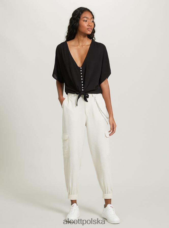 odzież Alcott Koszula z dekoltem w kształcie litery V i węzłem w talii wh2 biały kobiety 2TXFF6265