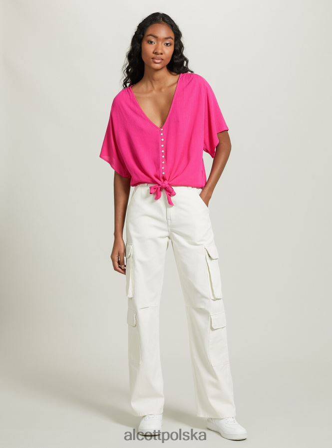 odzież Alcott Koszula z dekoltem w kształcie litery V i węzłem w talii wh2 biały kobiety 2TXFF6328