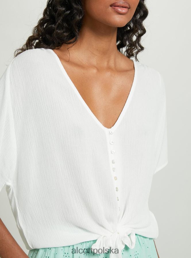 odzież Alcott Koszula z dekoltem w kształcie litery V i węzłem w talii wh2 biały kobiety 2TXFF64