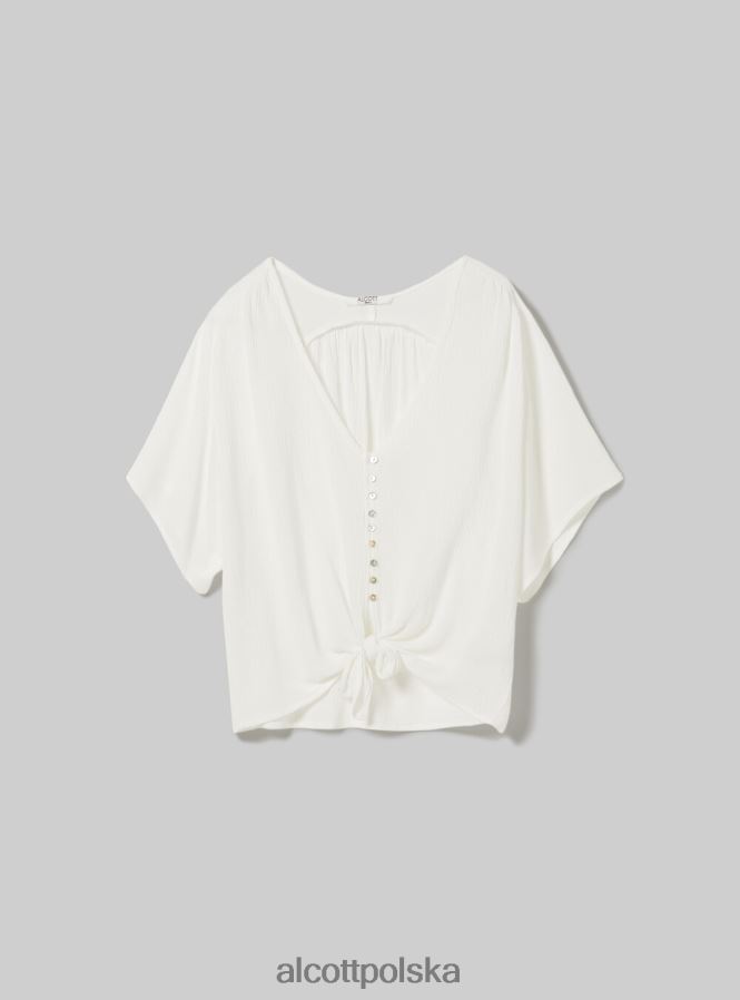 odzież Alcott Koszula z dekoltem w kształcie litery V i węzłem w talii wh2 biały kobiety 2TXFF64