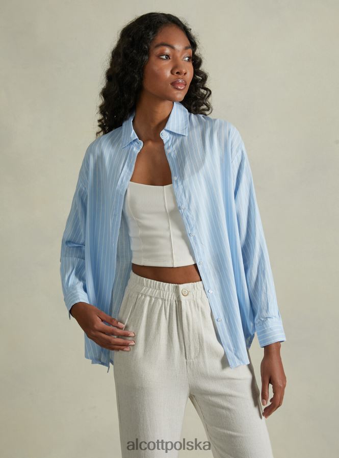 odzież Alcott Lniana koszula w paski az3 lazurowe światło kobiety 2TXFF621