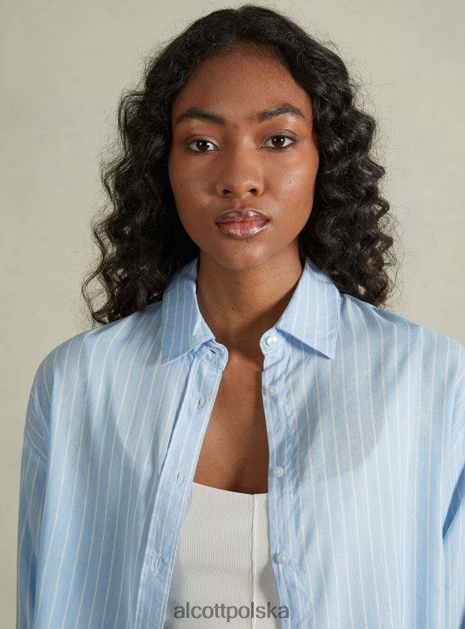 odzież Alcott Lniana koszula w paski az3 lazurowe światło kobiety 2TXFF621