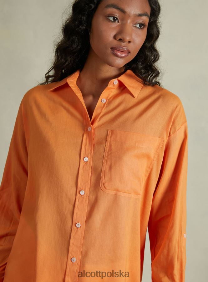 odzież Alcott Lniana koszula z kieszenią na piersi zielone światło ga3 aqua kobiety 2TXFF6112