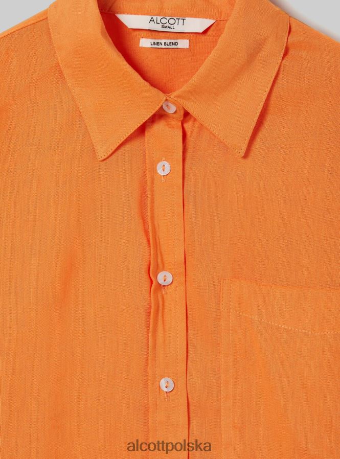 odzież Alcott Lniana koszula z kieszenią na piersi zielone światło ga3 aqua kobiety 2TXFF6112