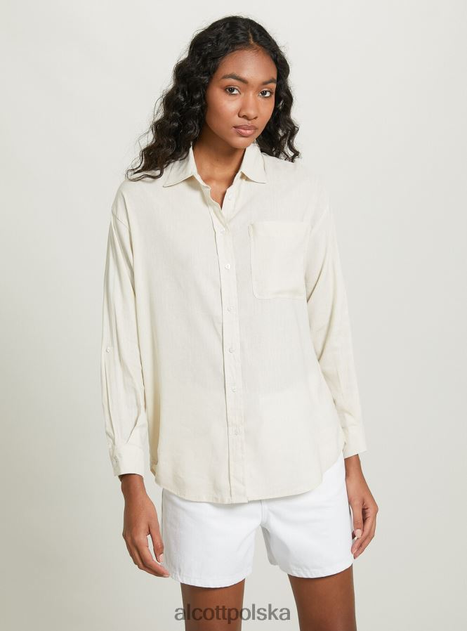 odzież Alcott Lniana koszula z kieszenią na piersi zielone światło ga3 aqua kobiety 2TXFF6162