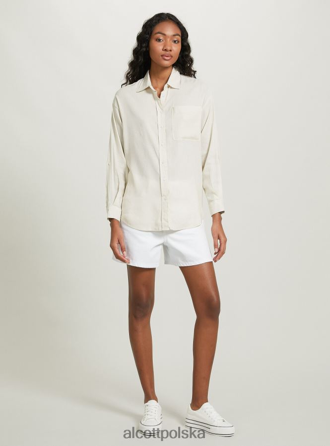 odzież Alcott Lniana koszula z kieszenią na piersi zielone światło ga3 aqua kobiety 2TXFF6162