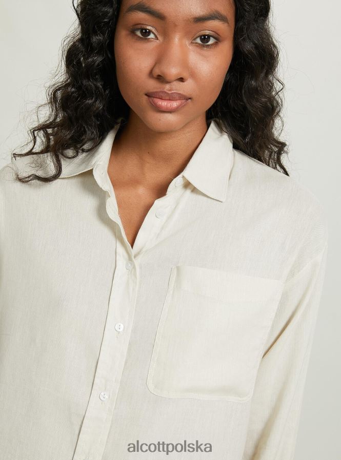 odzież Alcott Lniana koszula z kieszenią na piersi zielone światło ga3 aqua kobiety 2TXFF6162