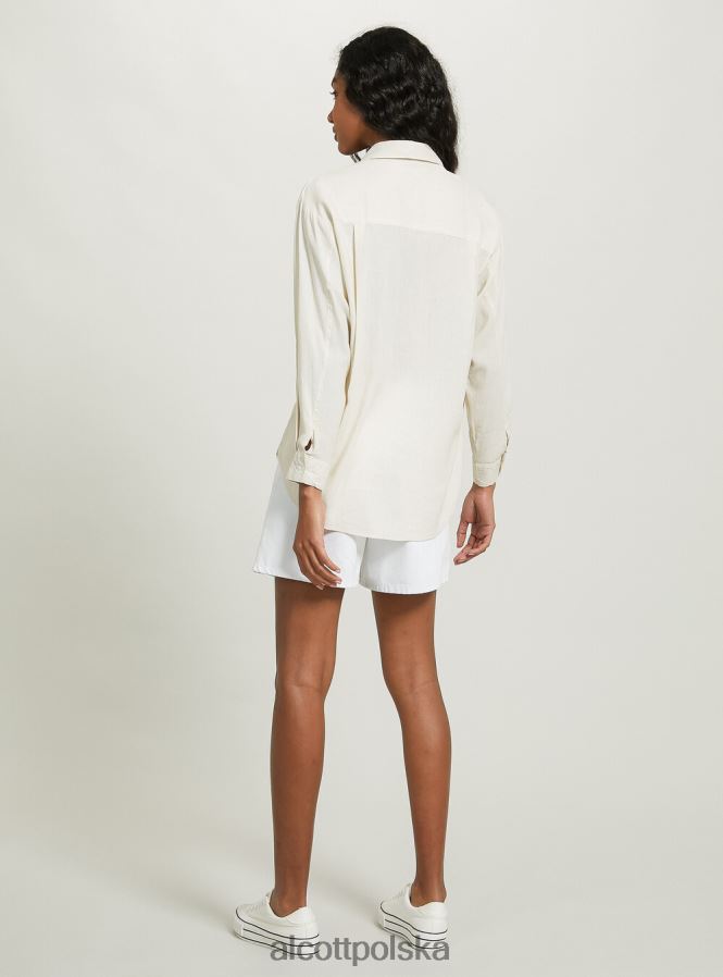 odzież Alcott Lniana koszula z kieszenią na piersi zielone światło ga3 aqua kobiety 2TXFF6162