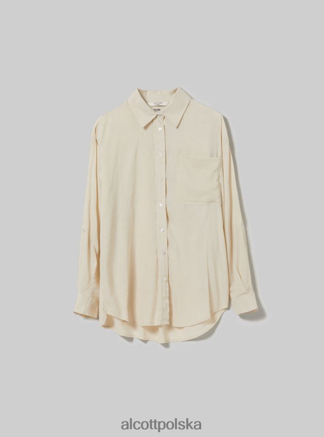 odzież Alcott Lniana koszula z kieszenią na piersi zielone światło ga3 aqua kobiety 2TXFF6162