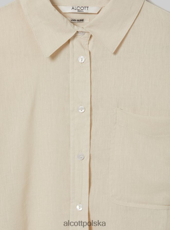 odzież Alcott Lniana koszula z kieszenią na piersi zielone światło ga3 aqua kobiety 2TXFF6162