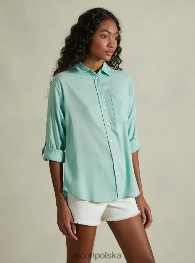 odzież Alcott Lniana koszula z kieszenią na piersi zielone światło ga3 aqua kobiety 2TXFF6388