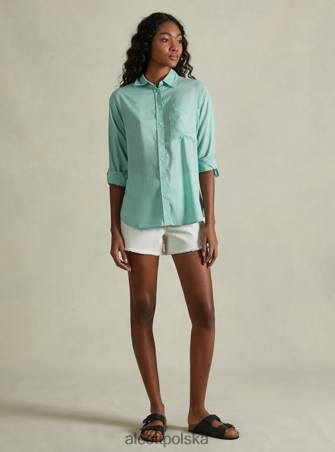 odzież Alcott Lniana koszula z kieszenią na piersi zielone światło ga3 aqua kobiety 2TXFF6388