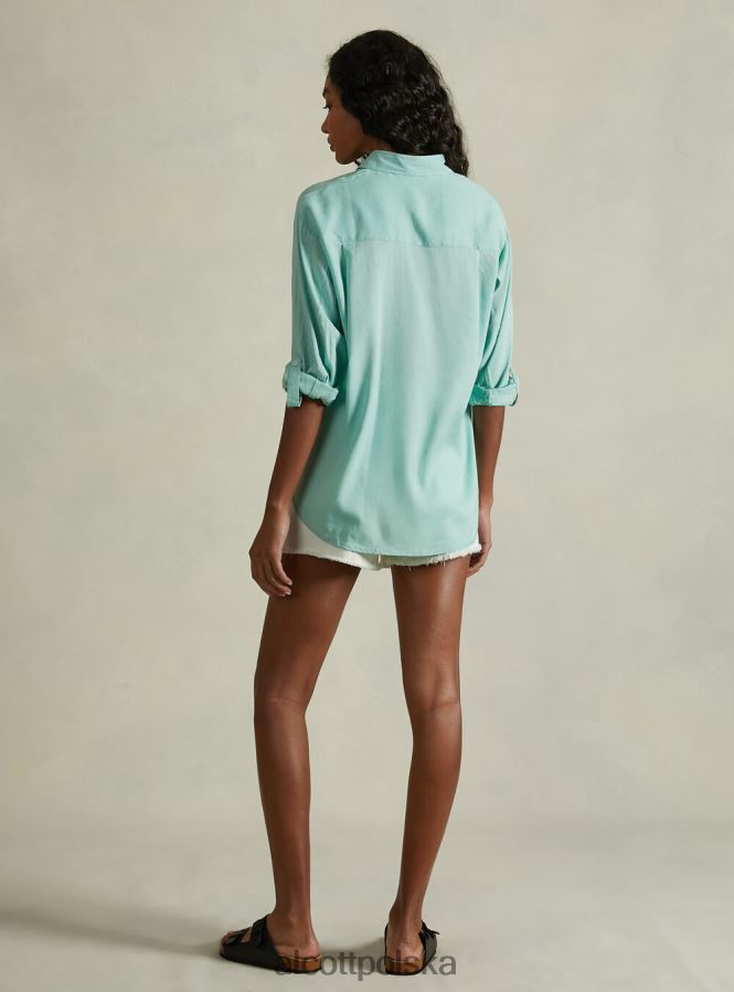 odzież Alcott Lniana koszula z kieszenią na piersi zielone światło ga3 aqua kobiety 2TXFF6388