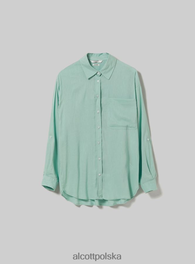 odzież Alcott Lniana koszula z kieszenią na piersi zielone światło ga3 aqua kobiety 2TXFF6388