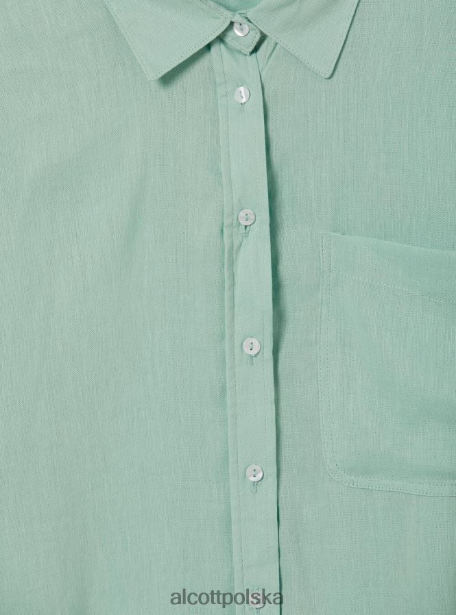 odzież Alcott Lniana koszula z kieszenią na piersi zielone światło ga3 aqua kobiety 2TXFF6388