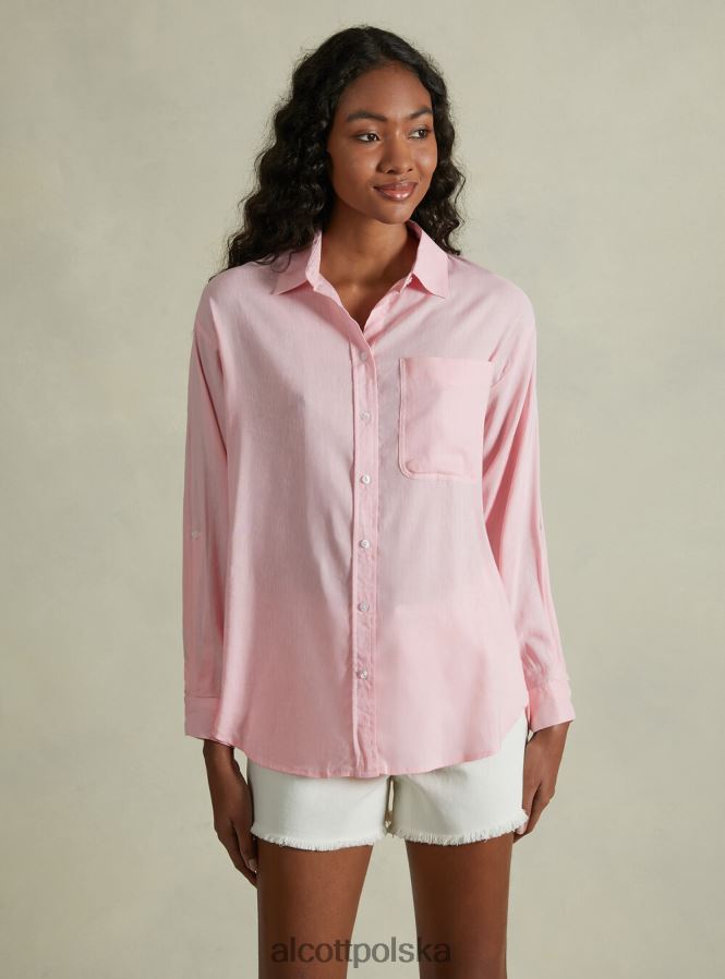 odzież Alcott Lniana koszula z kieszenią na piersi zielone światło ga3 aqua kobiety 2TXFF6456