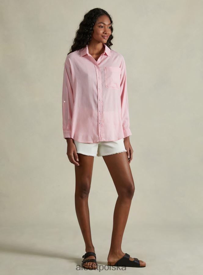 odzież Alcott Lniana koszula z kieszenią na piersi zielone światło ga3 aqua kobiety 2TXFF6456