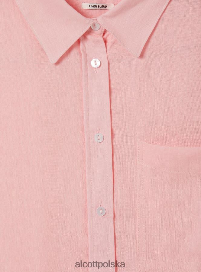odzież Alcott Lniana koszula z kieszenią na piersi zielone światło ga3 aqua kobiety 2TXFF6456