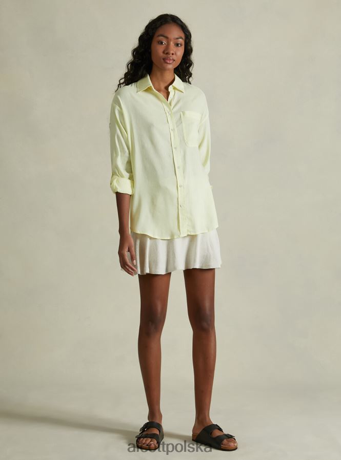 odzież Alcott Lniana koszula z kieszenią na piersi zielone światło ga3 aqua kobiety 2TXFF6518