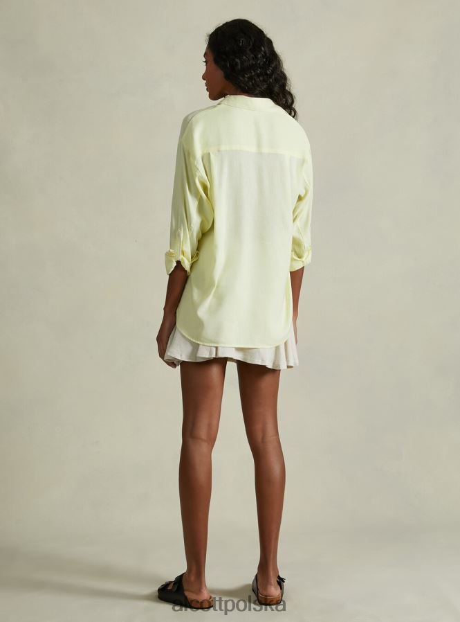 odzież Alcott Lniana koszula z kieszenią na piersi zielone światło ga3 aqua kobiety 2TXFF6518